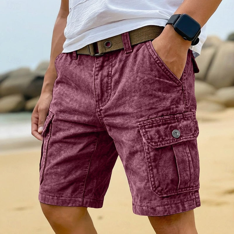 Washed Cotton Cargo Shorts with Utility Pockets