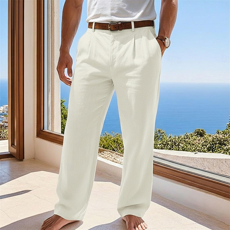 Relaxed Fit Linen-Blend Pants