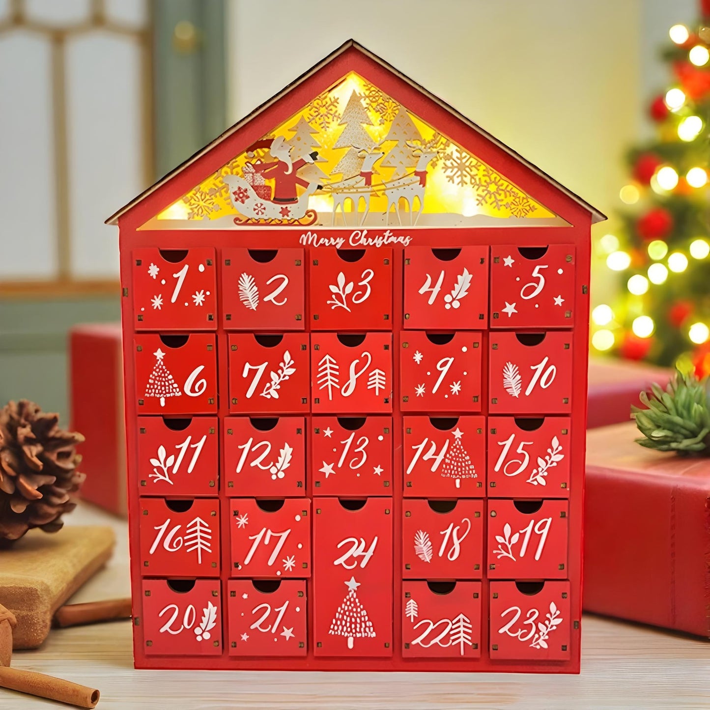 Wooden Christmas Advent Calendar with LED