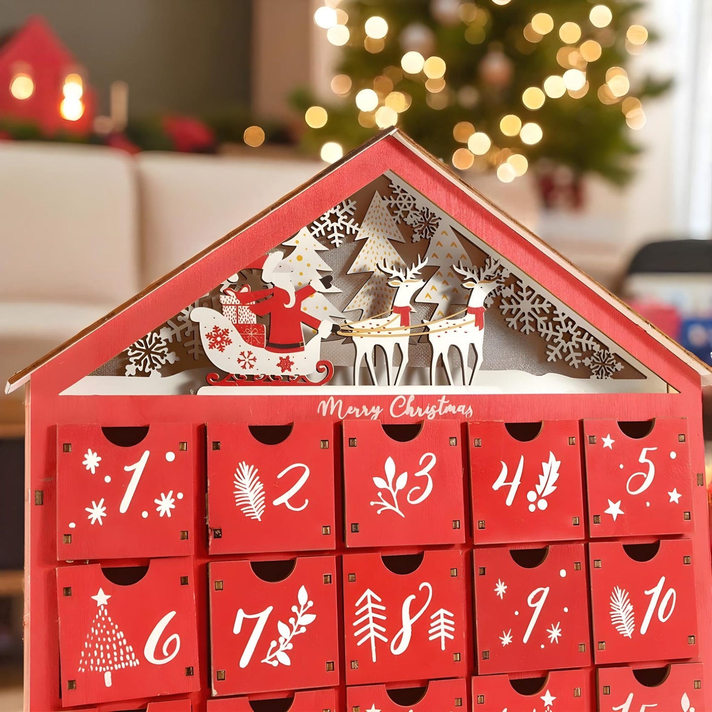 Wooden Christmas Advent Calendar with LED