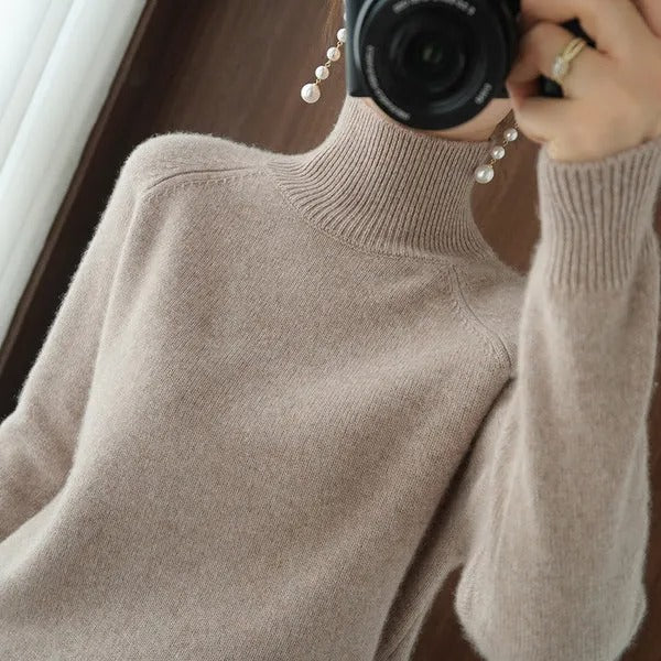 Women's Solid Turtleneck Cashmere Knit Sweater