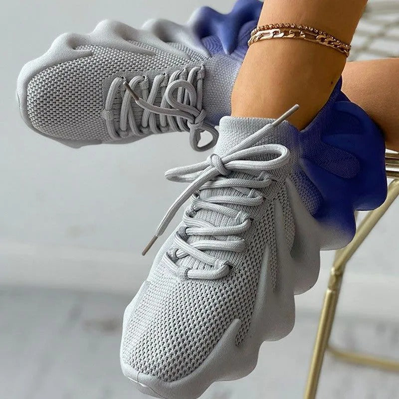 Fashion Colorblock Lace up Front Knit Sneaker