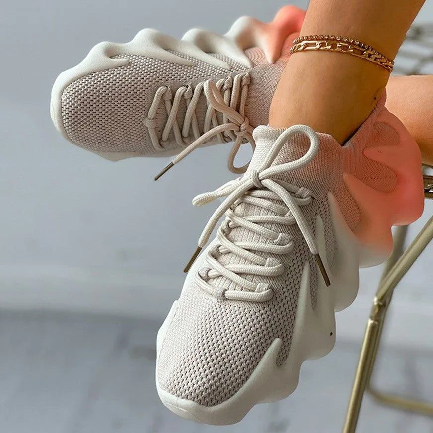 Fashion Colorblock Lace up Front Knit Sneaker