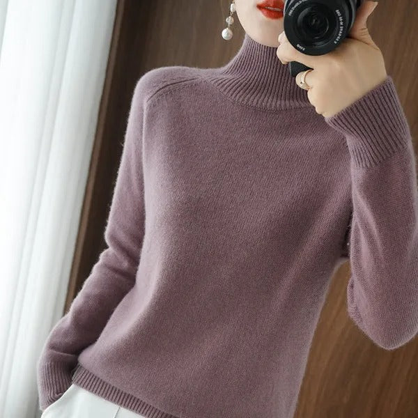 Women's Solid Turtleneck Cashmere Knit Sweater