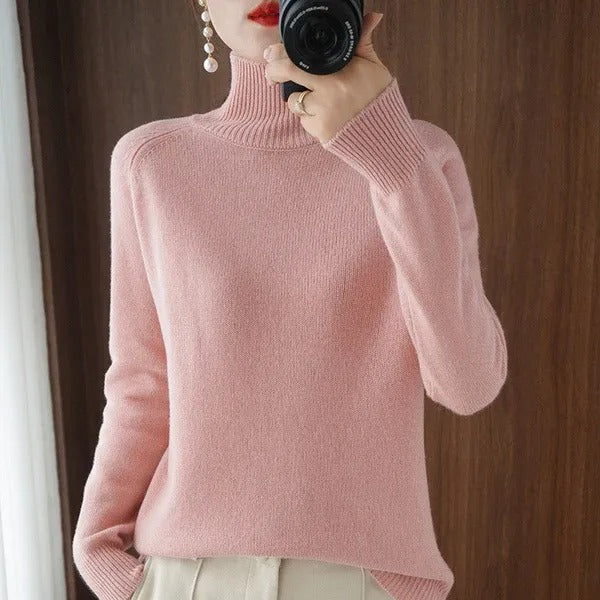 Women's Solid Turtleneck Cashmere Knit Sweater