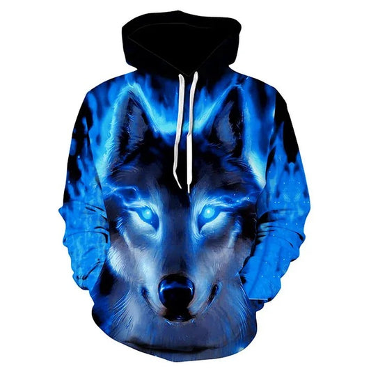 Fashionable Men's Hoodie Digital Wolf 3D Print Long Sleeve Drawstring Hooded Sweatshirt