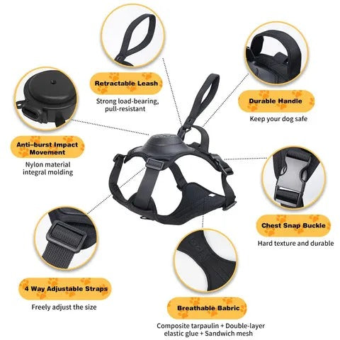 Dog Harness And Retractable Leash Set All-In-One