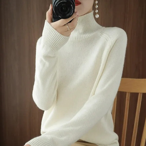 Women's Solid Turtleneck Cashmere Knit Sweater