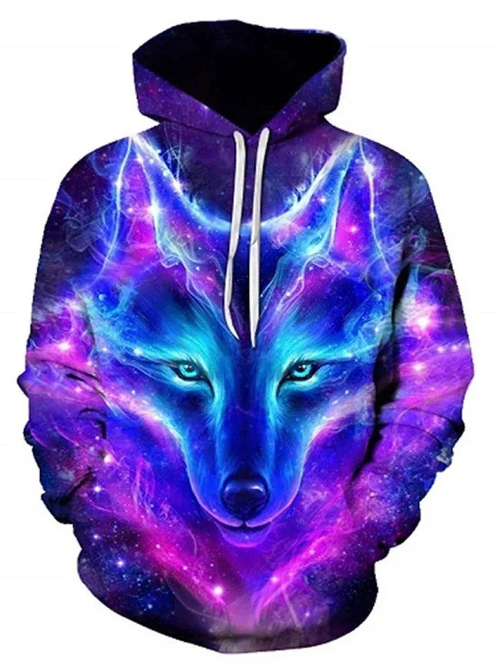 Fashionable Men's Hoodie Digital Wolf 3D Print Long Sleeve Drawstring Hooded Sweatshirt