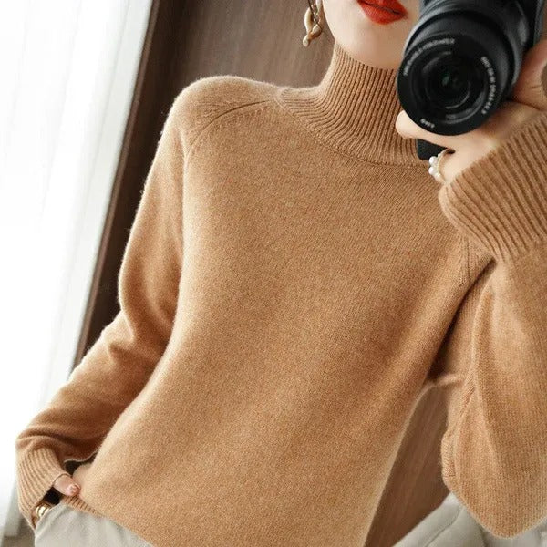 Women's Solid Turtleneck Cashmere Knit Sweater