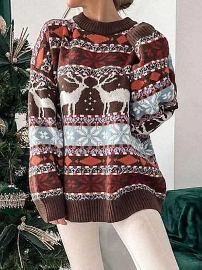 Winter Christmas Round Neck Long Sleeve Soft Cartoon Print Women Sweaters