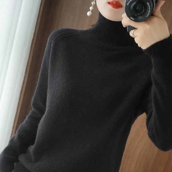 Women's Solid Turtleneck Cashmere Knit Sweater