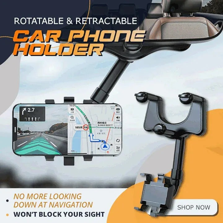 Rotatable And Retractable Car Phone Holder Rearview Mirror