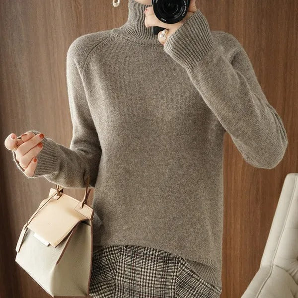 Women's Solid Turtleneck Cashmere Knit Sweater