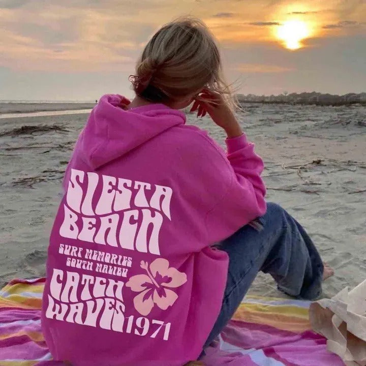 Siesta Beach Catch Waves Flower Printed Hoodie