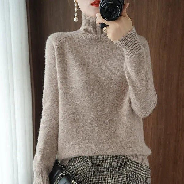 Women's Solid Turtleneck Cashmere Knit Sweater