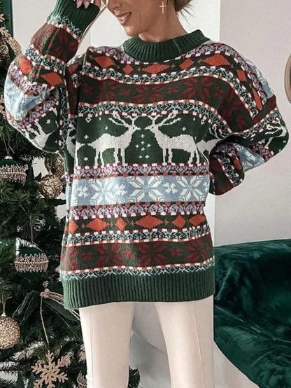 Winter Christmas Round Neck Long Sleeve Soft Cartoon Print Women Sweaters