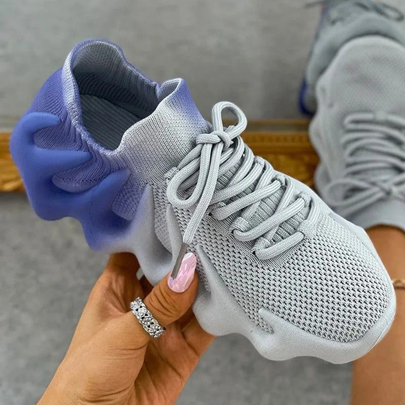 Fashion Colorblock Lace up Front Knit Sneaker