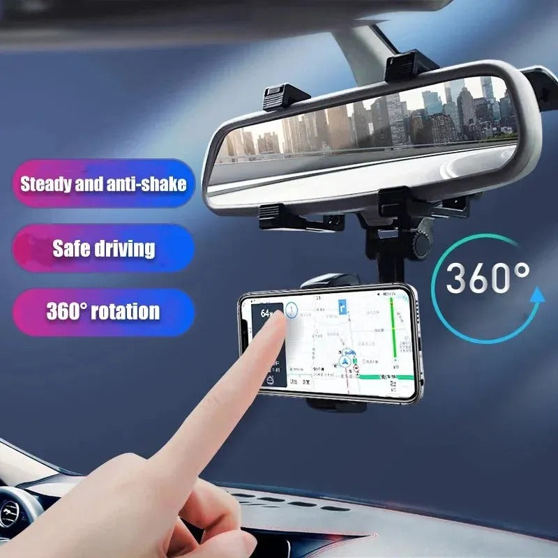 Multifunctional 360 Rotatable Car Rearview Mirror Phone Holder