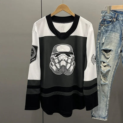 Retro Hockey-Style Printed Long Sleeve T-Shirt – Breathable & Quick-Dry