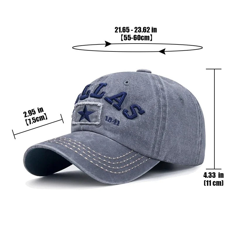 Unisex Dallas Embroidered Baseball Cap with Adjustable Snapback, Multiple Color Options