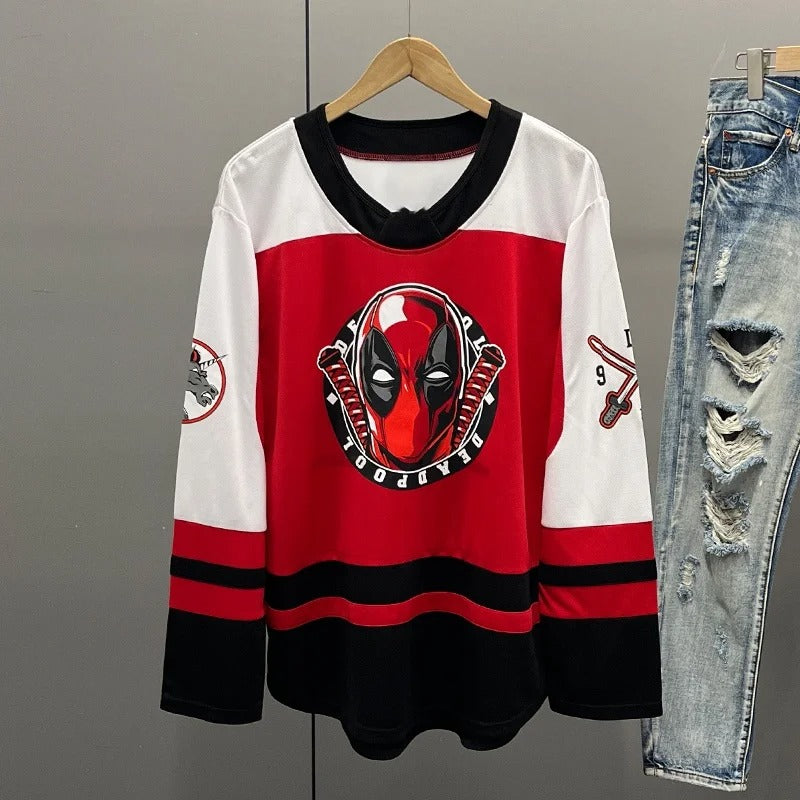 Retro Hockey-Style Printed Long Sleeve T-Shirt – Breathable & Quick-Dry