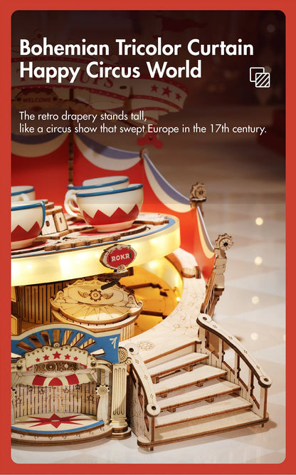 ROKR Amusement Park Series Tilt-A-Whirl Teacup 3D Wooden Puzzle Building Kit