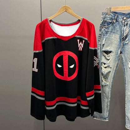 Retro Hockey-Style Printed Long Sleeve T-Shirt – Breathable & Quick-Dry