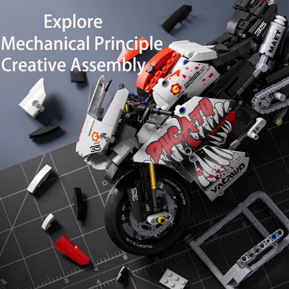 Technical V4 Motorcycle Building Blocks Set – Super Motorbike Model Kit for Kids, Racing Bricks Toy Gift
