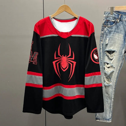 Retro Hockey-Style Printed Long Sleeve T-Shirt – Breathable & Quick-Dry