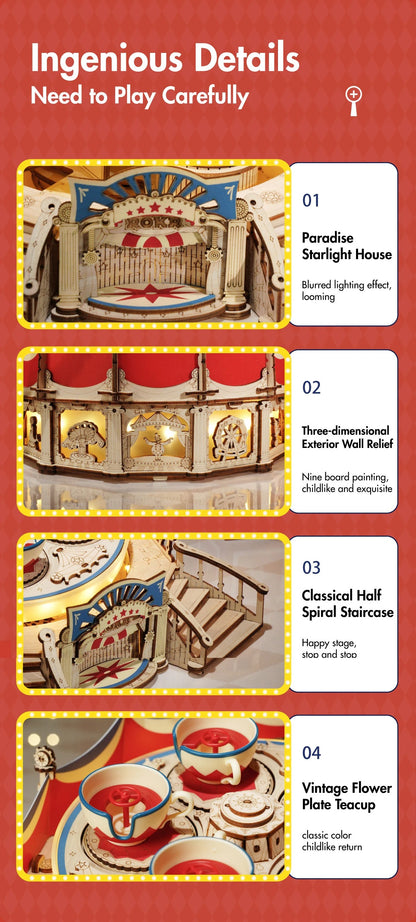 ROKR Amusement Park Series Tilt-A-Whirl Teacup 3D Wooden Puzzle Building Kit