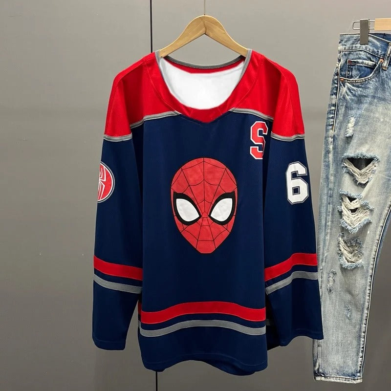 Retro Hockey-Style Printed Long Sleeve T-Shirt – Breathable & Quick-Dry