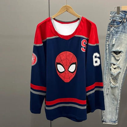 Retro Hockey-Style Printed Long Sleeve T-Shirt – Breathable & Quick-Dry