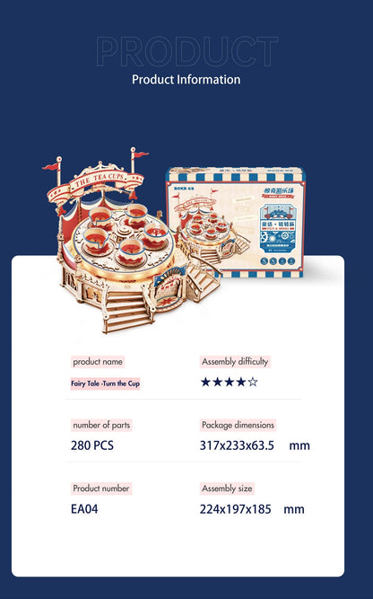 ROKR Amusement Park Series Tilt-A-Whirl Teacup 3D Wooden Puzzle Building Kit