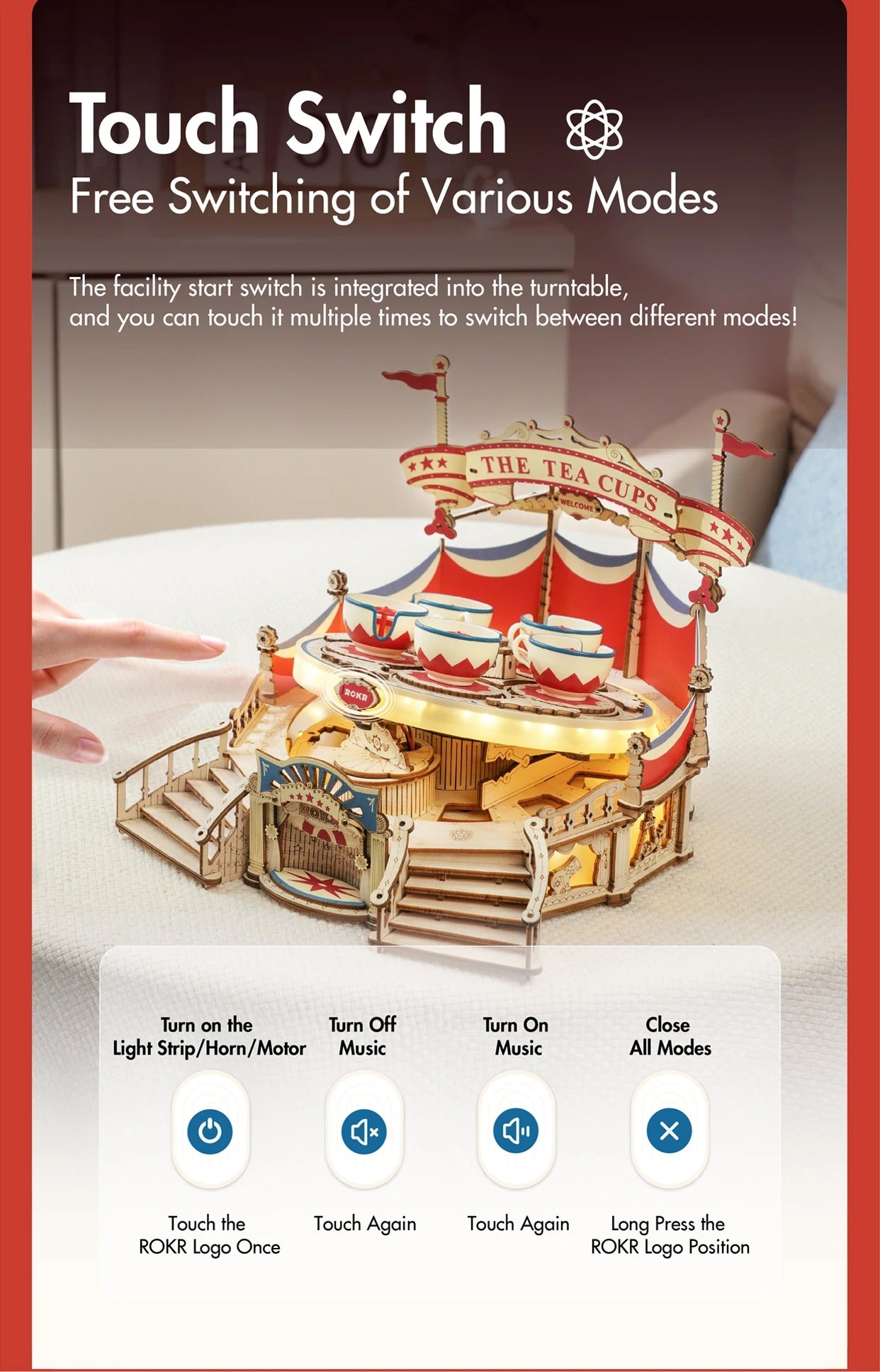 ROKR Amusement Park Series Tilt-A-Whirl Teacup 3D Wooden Puzzle Building Kit