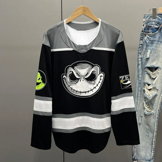 Retro Hockey-Style Printed Long Sleeve T-Shirt – Breathable & Quick-Dry