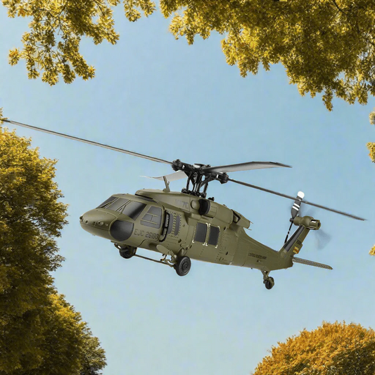 Blackhawk: Brushless 4CH Military RC Helicopter with Gyro and Dual Batteries