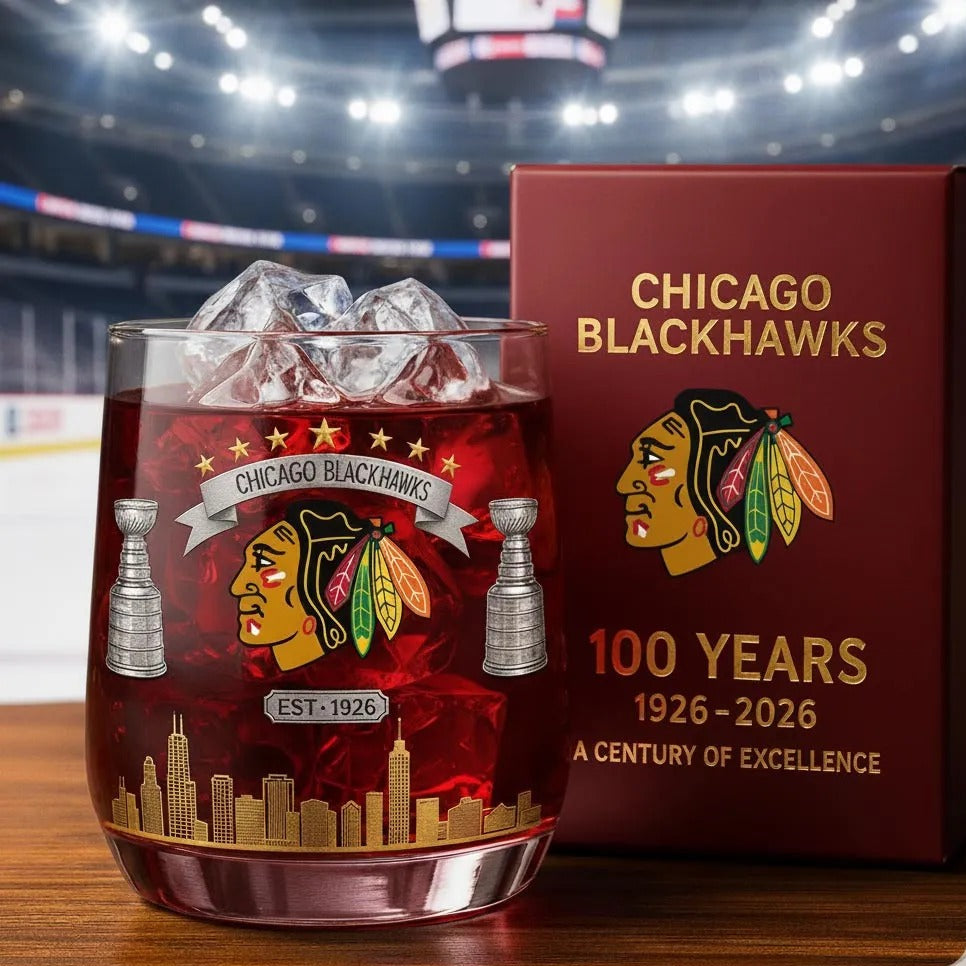 Chicago Blackhawks 100th Anniversary Glass