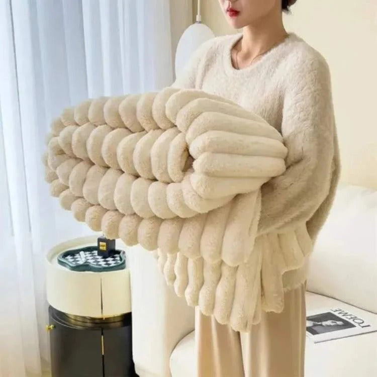 CloudStripe Faux Fur Weighted Blanket