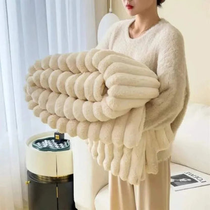 CloudStripe Faux Fur Weighted Blanket