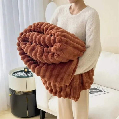 CloudStripe Faux Fur Weighted Blanket