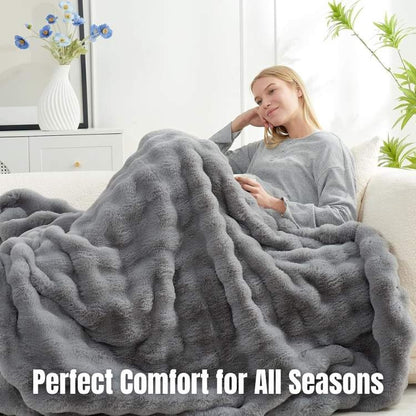 CloudStripe Faux Fur Weighted Blanket