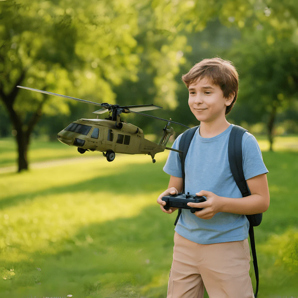 Blackhawk: Brushless 4CH Military RC Helicopter with Gyro and Dual Batteries