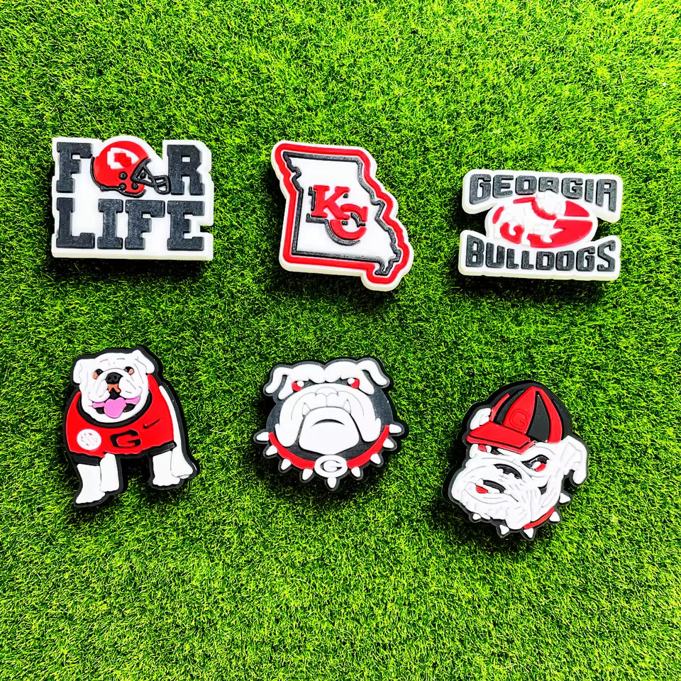 6-Piece Georgia Bulldogs Football Shoe Charm Set – Sports-Inspired PVC Accessories for Bracelets and Wristbands