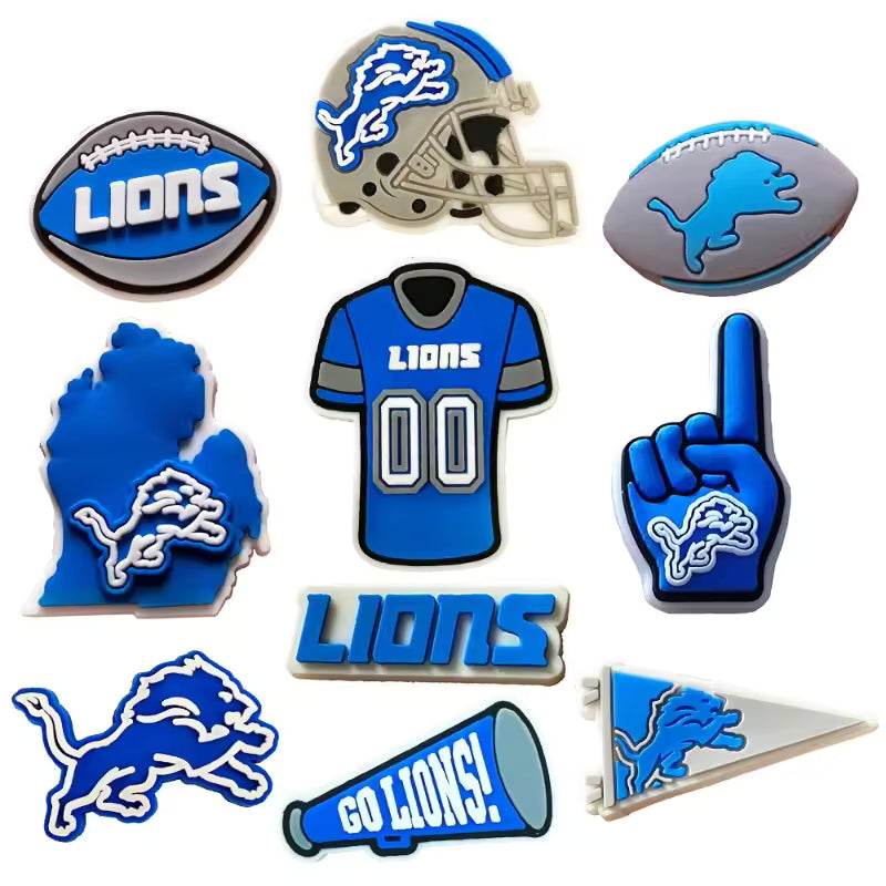 10pcs Detroit Lions Football-Themed Shoe Charms for Clogs & Slides – Lions Series PVC Accessories
