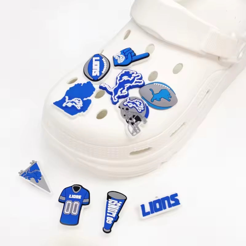10pcs Detroit Lions Football-Themed Shoe Charms for Clogs & Slides – Lions Series PVC Accessories