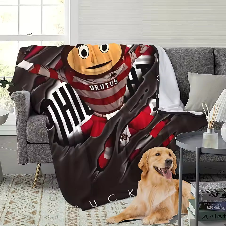 Ohio State Potato Team Fleece Blanket – Soft Polyester Throw with Bold Mascot Design