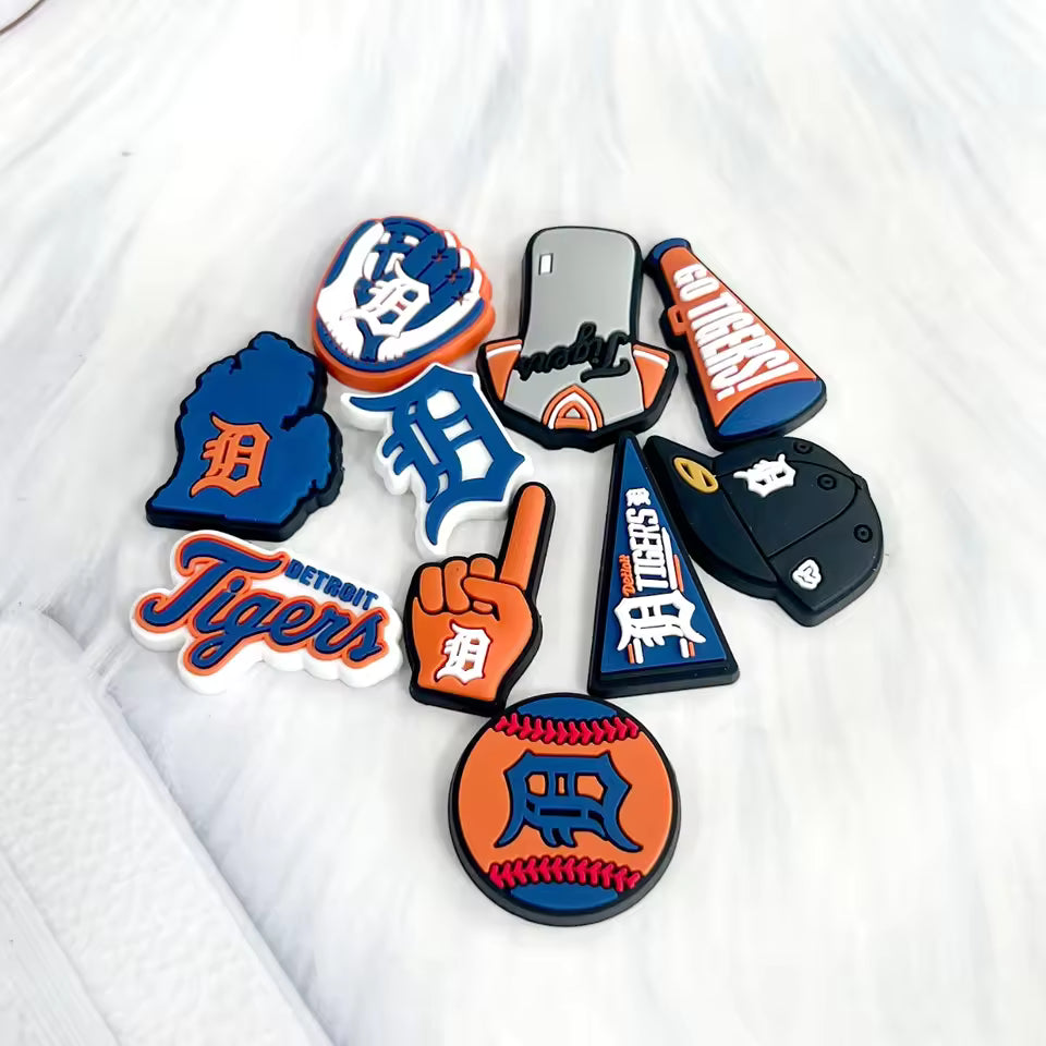 10 pcs Detroit Tigers Sports Shoe Charms for Clogs & Wristbands – Baseball-Themed PVC Accessories for Men & Women