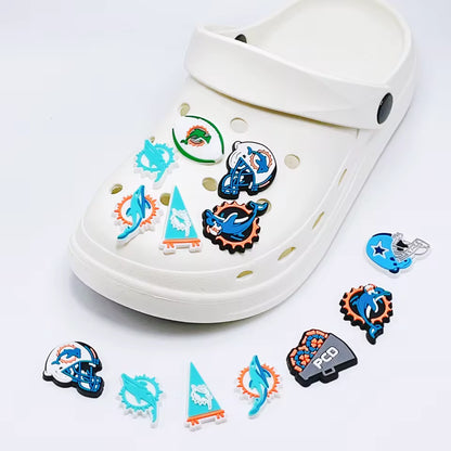 10pcs Miami Dolphins Football-Themed Shoe Charms for Clogs – Sports Ball Accessories for Men & Boys