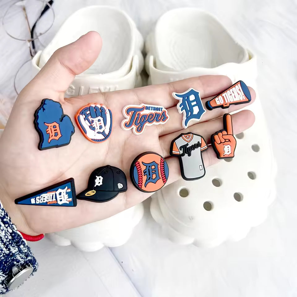 10 pcs Detroit Tigers Sports Shoe Charms for Clogs & Wristbands – Baseball-Themed PVC Accessories for Men & Women